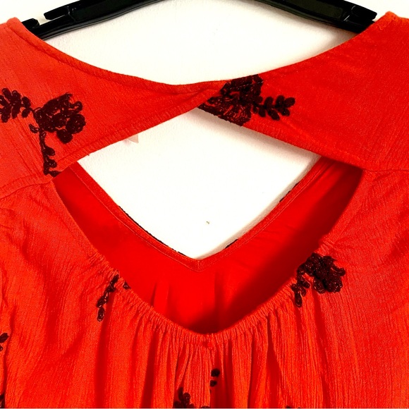Free People Austin Emma Embroidered Mini Swing Dress In Blood Orange Size XS EUC - Picture 9 of 12
